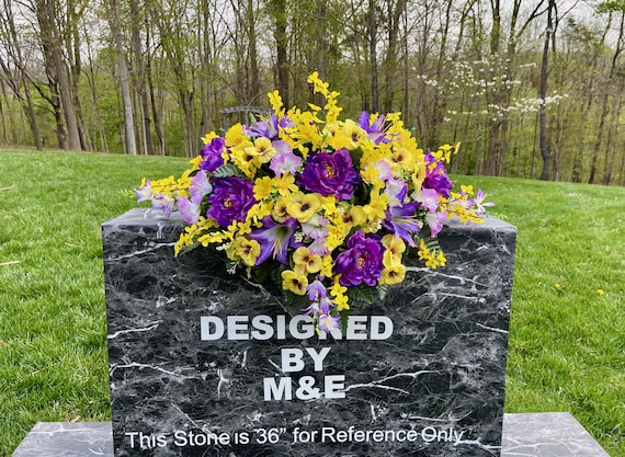 Violet and Yellow Cemetery Saddle, Flowers for the Cemetery, Memorial Day Saddle, Sympathy Flowers, Cemetery Flowers, Gravesite Flowers