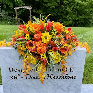 1 Yellow-Orange Quality Silk Flowers, Cemetery Saddle, Cemetery Flowers, Headstone Saddle, Cemetery Arrangement, Memorial Day Flowers