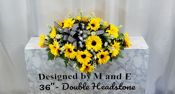 Yellow Sunflowers Quality Silk Flowers, Cemetery Saddle, Cemetery Flowers, Headstone Saddle, Cemetery Arrangement, Memorial Day Flowers