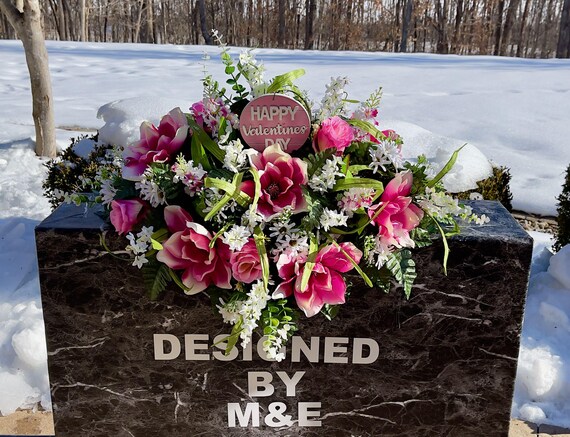 Happy Valentines Day Cemetery Saddle, Flowers for the Cemetery, Memorial Day, Sympathy Flowers, Cemetery Flowers, Gravesite Flowers