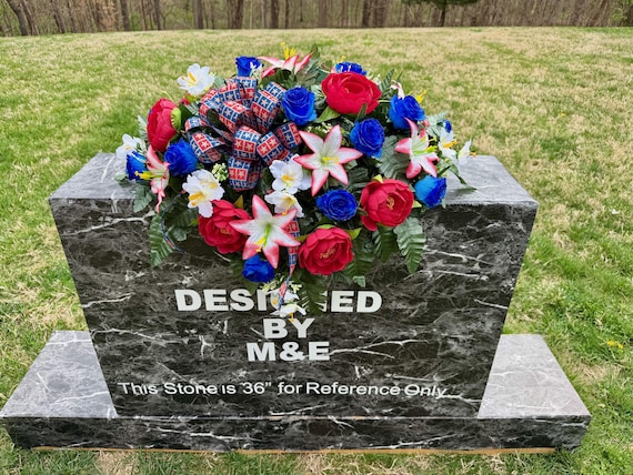 Patriotic Cemetery Saddle: Red, White & Blue Silk Memorial Flowers
