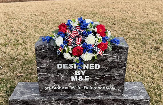 Patriotic Quality Silk Flowers, Cemetery Saddle, Cemetery Flowers, Headstone Saddle, Cemetery Arrangement, Memorial Day Flowers
