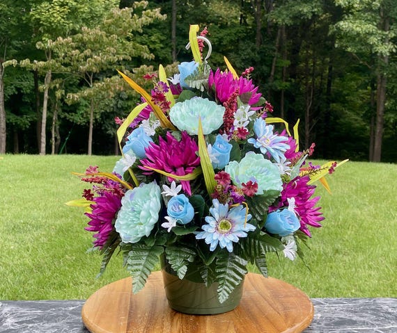 Pastel Silk Flower Cemetery Hanging Basket: Memorial Decoration