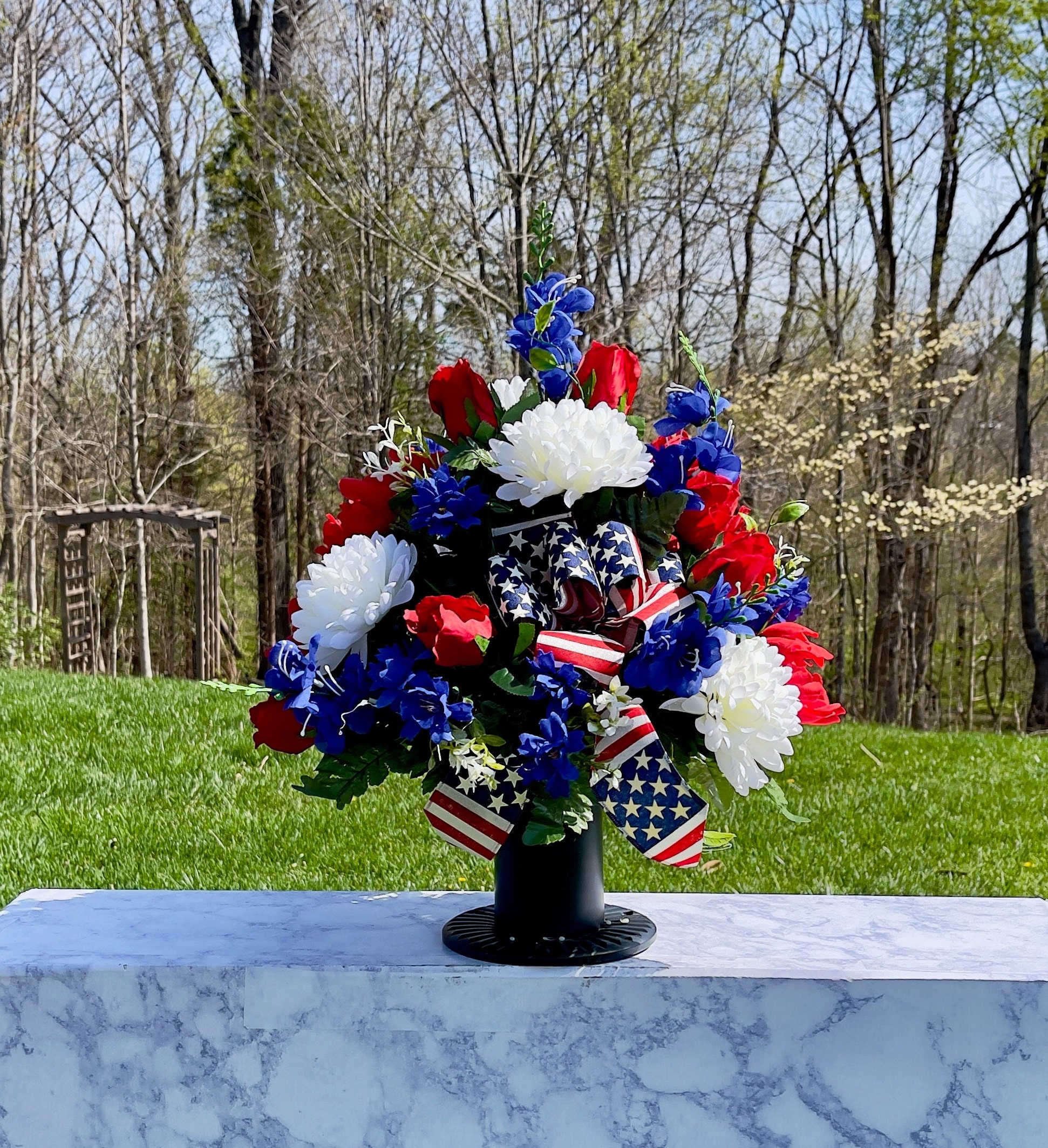 Patriotic Red, White and Blue Cemetery Vase, Vase, Memorial Cemetery