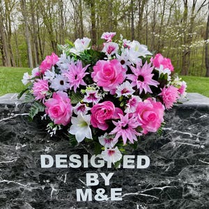 Pink and White Cemetery Saddle, Flowers for the Cemetery, Memorial Day Saddle, Sympathy Flowers, Cemetery Flowers, Gravesite Flowers