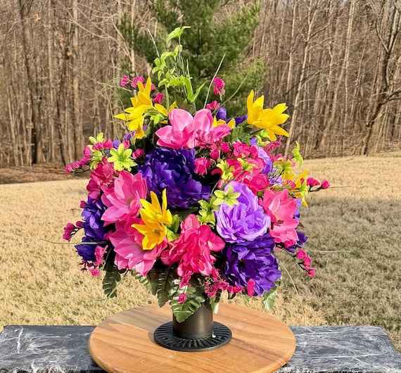 Beautiful Bright Color's Cemetery Vase Arrangement, Headstone Arrangement, Memorial Flowers
