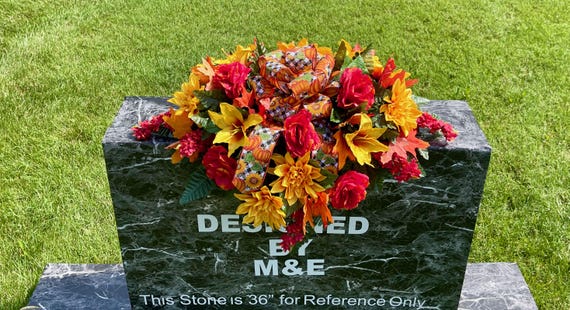 Fall Silk Flower Cemetery Saddle with Bow
