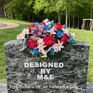 Patriotic Cemetery Saddle: Red, White and Blue Silk Memorial Flowers - Etsy