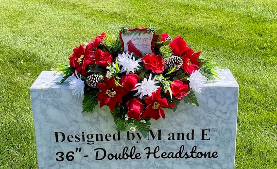 Christmas Cemetery Saddle, Cardinal Memorial Flowers, Headstone Arrangement