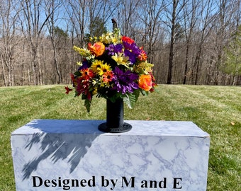 Purple-Orange-Yellow Cemetery Vase, Vase Arrangement, Memorial Cemetery Vase, Memorial Flowers, Spring Cemetery Vase, Sympathy Flowers