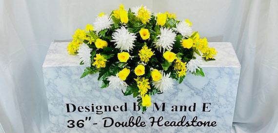 Yellow, Multicolor Quality Silk Flowers, Cemetery Saddle, Cemetery Flowers, Headstone Saddle, Cemetery Arrangement, Memorial Day Flowers