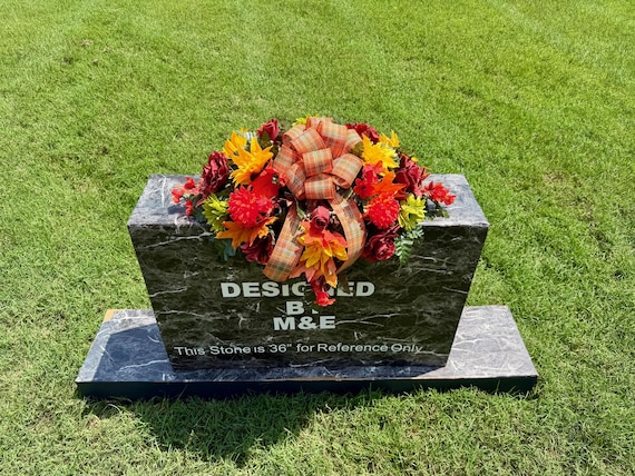 Fall Colors with Bow Cemetery Saddle: Quality Silk Memorial Flowers