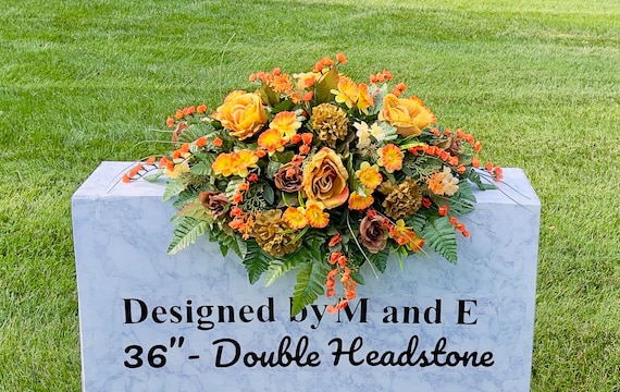 Beautiful Cream-Orange Cemetery Saddle, Flowers for the Cemetery, Memorial Day Saddle, Sympathy Flowers, Cemetery Flowers, Gravesite Flowers