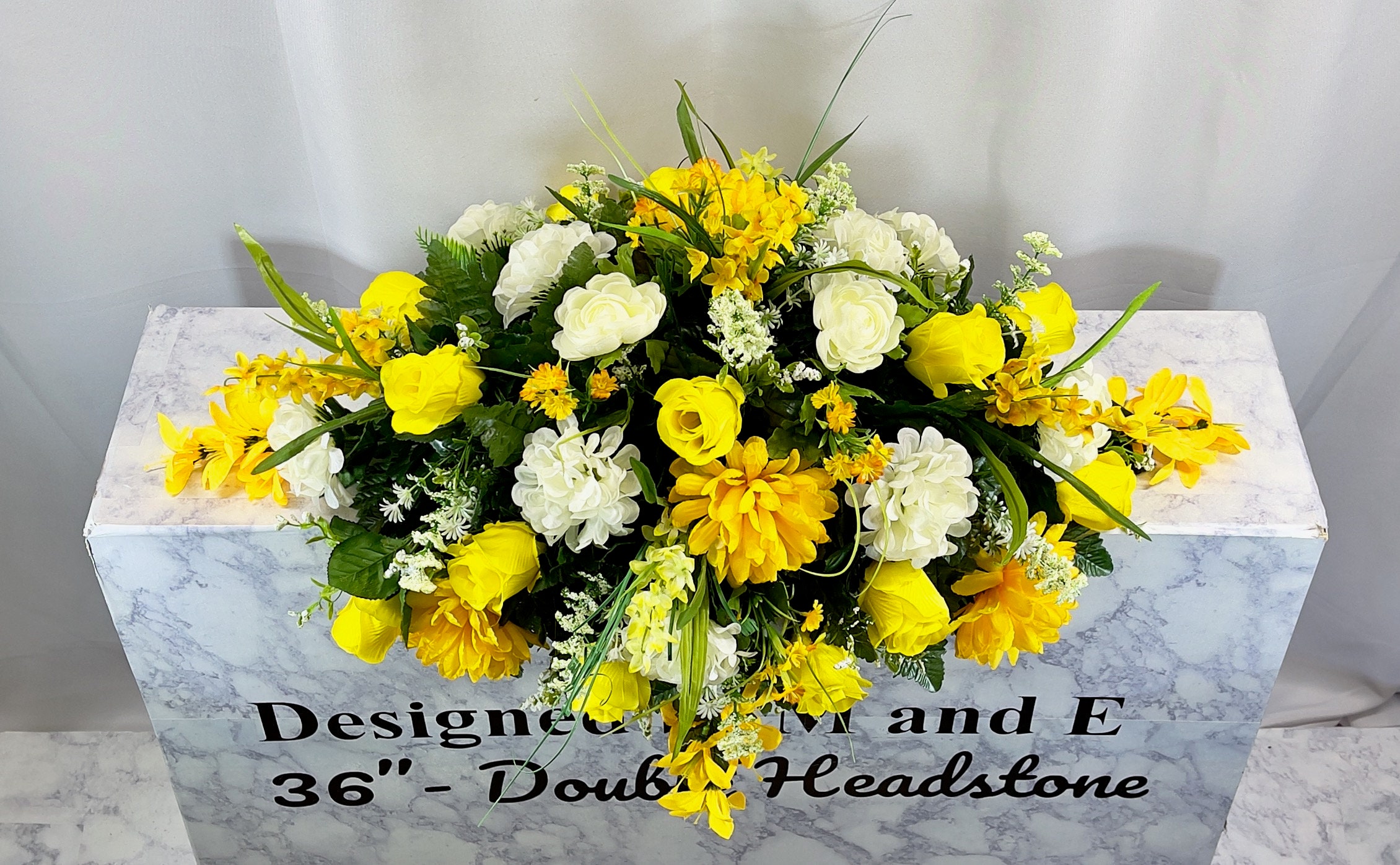 X Unique Yellow and White Cemetery Saddle, Cemetery Flower Arrangement