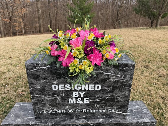 Pink and Yellow Bright Cemetery Saddle, Quality Flowers, Grave Decoration, Memorial Flowers