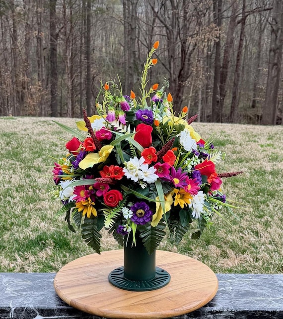 Bright Wildflowers Cemetery Vase Arrangement, Headstone Arrangement, Memorial Flowers