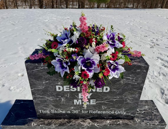 Pink and Purple Quality Silk Flower Cemetery Saddle, Memorial Headstone Arrangement, Grave Flowers