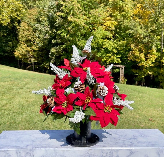 Pointsette Christmas Cemetery Vase Piece, Christmas Cemetery Vase, Christmas Cemetery Vase Insert, Christmas Flowers, Cemetery Vase