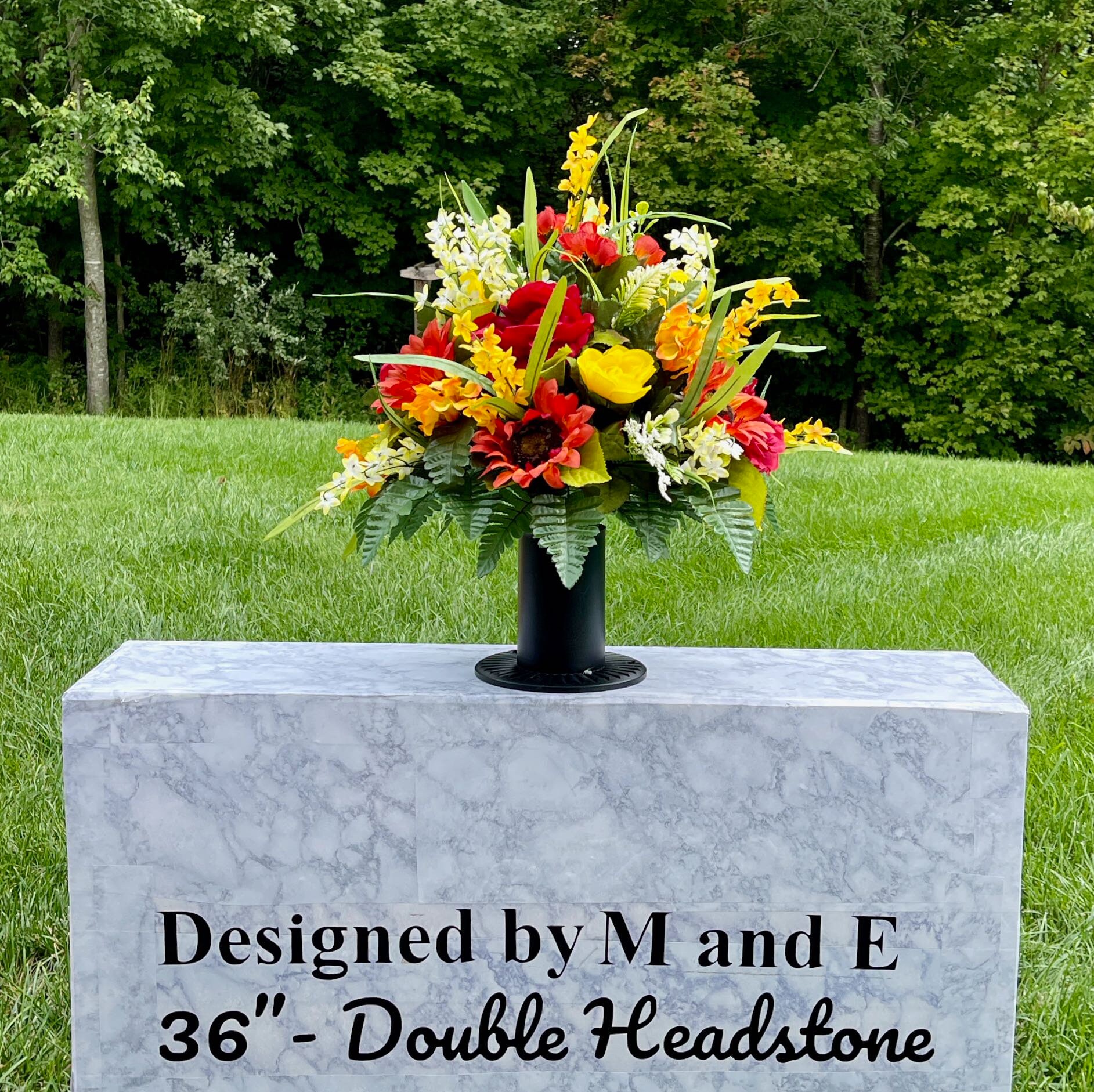 Red, Yellow and White Cemetery Vase, Vase Arrangement, Memorial Cemetery Vase, Memorial Flowers