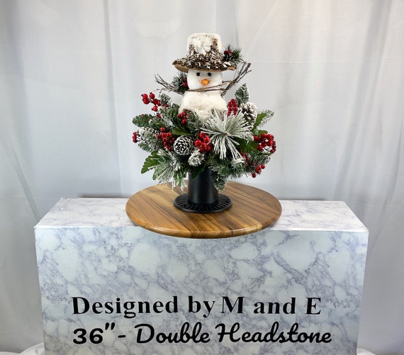 Holiday Snowman Cemetery Vase, Silk Sympathy Flowers