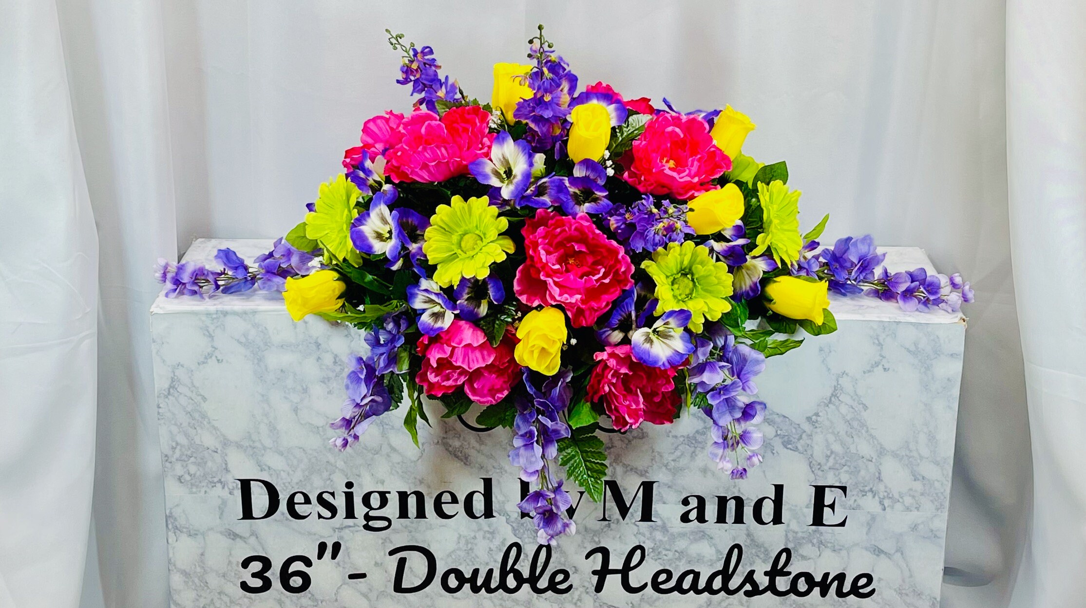 Pink and Purple Cemetery Saddle, Cemetery Flower Arrangement, Flower