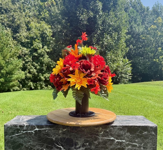 Multi-Color Fall Cemetery Vase Arrangement: Fall Memorial Flowers