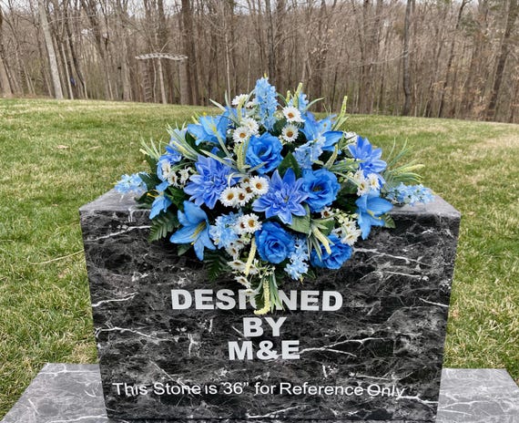 Beautiful White-Blue Cemetery Saddle, Flowers for the Cemetery, Memorial Day Saddle, Sympathy Flowers, Cemetery Flowers, Gravesite Flowers