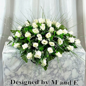 White Roses Single Cemetery Saddle, 22-24” Cemetery Flower Arrangement, Flowers for Cemetery, Memorial Day Saddle, Sympathy Flowers