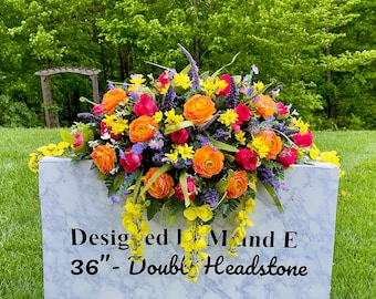 1 Multicolor Quality Silk Flowers, Cemetery Saddle, Cemetery Flowers, Headstone Saddle, Cemetery Arrangement, Memorial Day Flowers