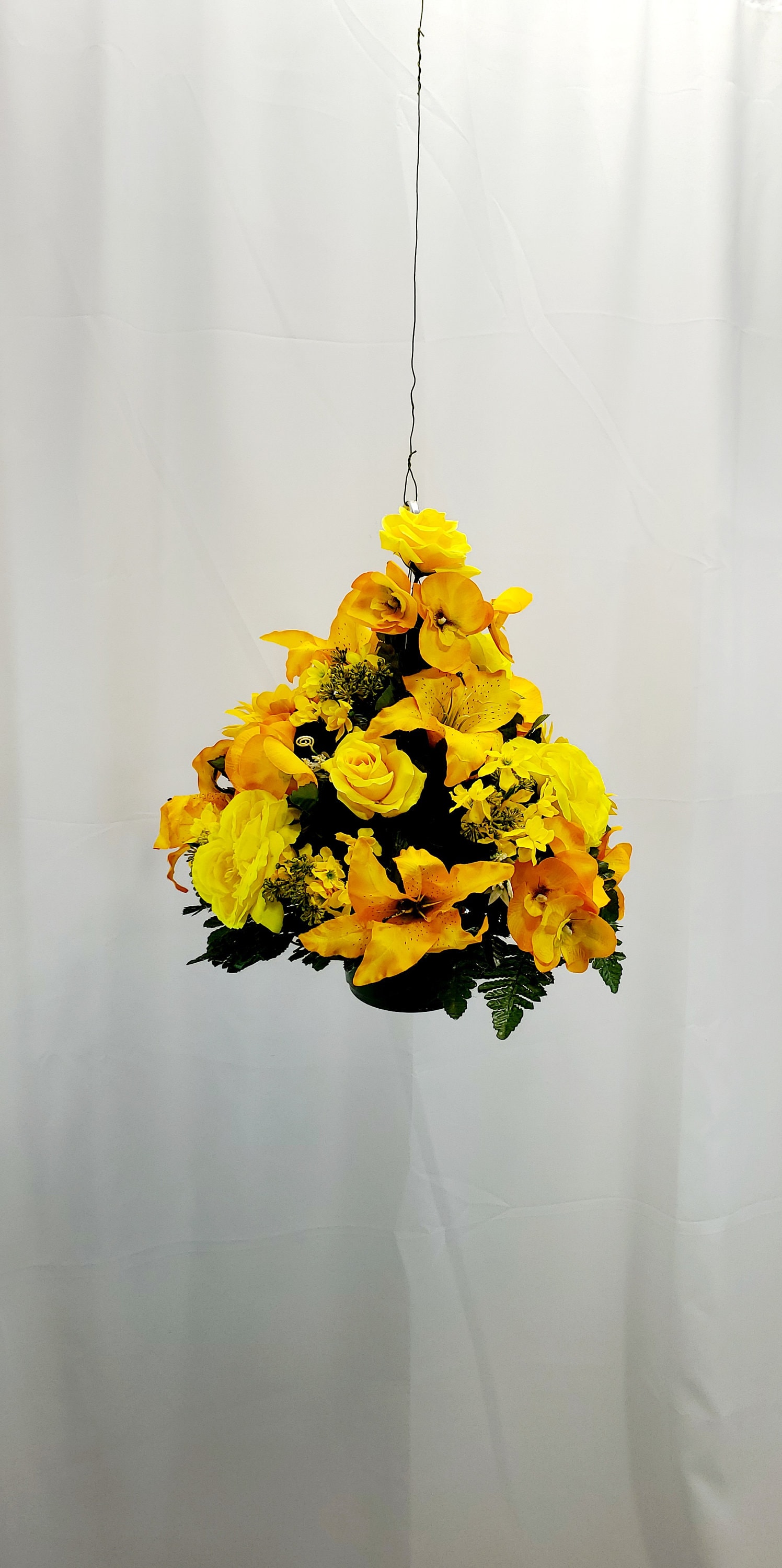 1 Yellow Hanging Basket for Shepherd Hook, Cemetery Hanging Basket