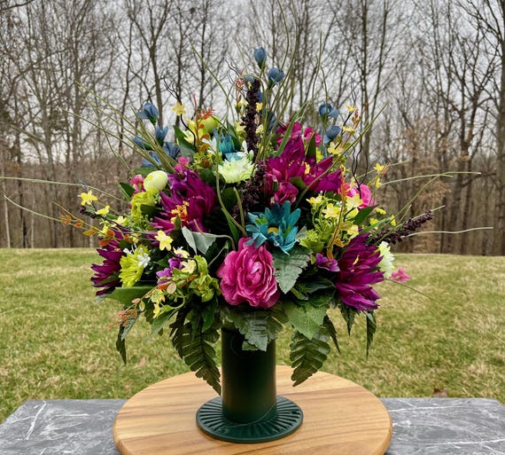 Beautiful Multi-Color Cemetery Vase, Vase Arrangement, Memorial Cemetery Vase, Memorial Flowers, Spring Cemetery Vase, Sympathy Flowers