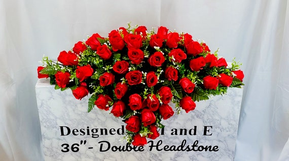 1 Red Rose Blanket of Quality Silk Flowers, Cemetery Saddle, Cemetery Flowers, Headstone Saddle, Cemetery Arrangement, Memorial Day Flowers