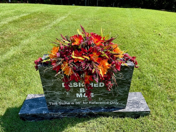Red-Orange Silk Cemetery Saddle: Memorial Headstone Flowers