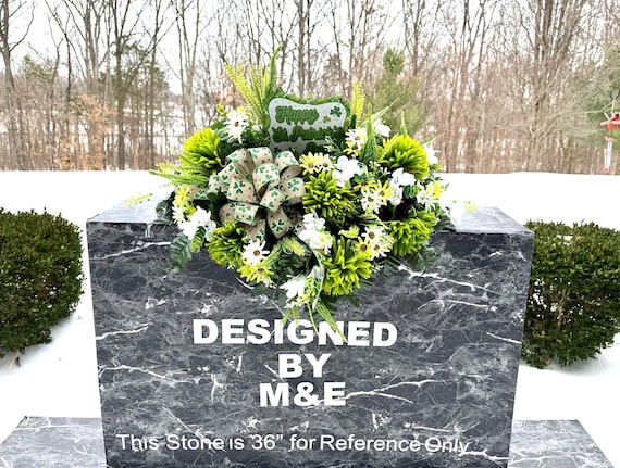 Happy St. Patrick's Day Sign with Bow Cemetery Saddle, Headstone Arrangement, Memorial Decoration