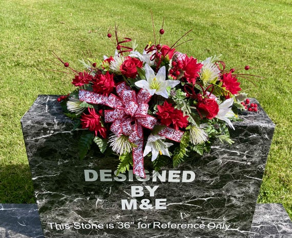 Christmas Cemetery Saddle: Berries, Bows, Silk Flowers