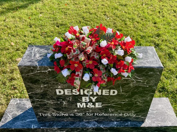 Christmas Cemetery Saddle, Red Roses, Redbird, 22 to 24 inches, Holiday Memorial Flowers