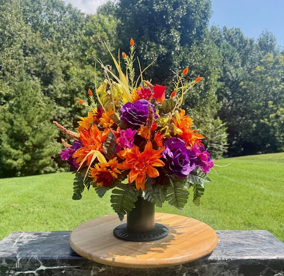 Bright Multi-Color Fall Cemetery Vase Arrangement: Fall Memorial Flowers