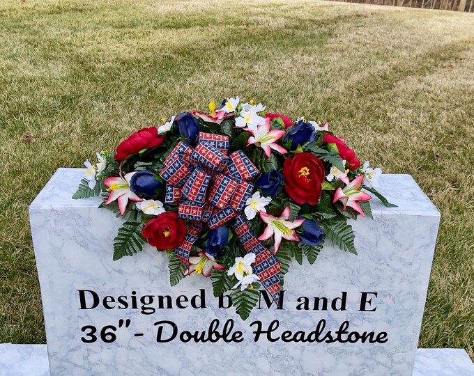 Patriotic Cemetery Saddle: Red, White & Blue Silk Memorial Flowers - Etsy