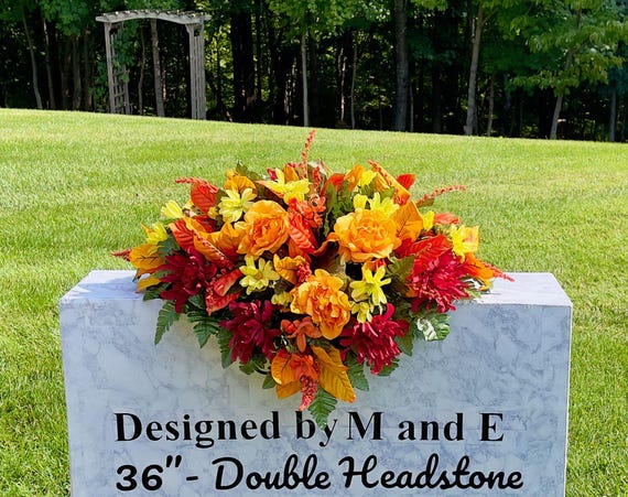 Fall Colors Quality Silk Flowers, Cemetery Saddle, Cemetery Flowers, Headstone Saddle, Cemetery Arrangement, Memorial Day Flowers