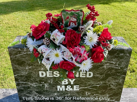 Snowman with Cardinal Metal Pick Christmas Cemetery Saddle: Snowman Bow Memorial Flowers