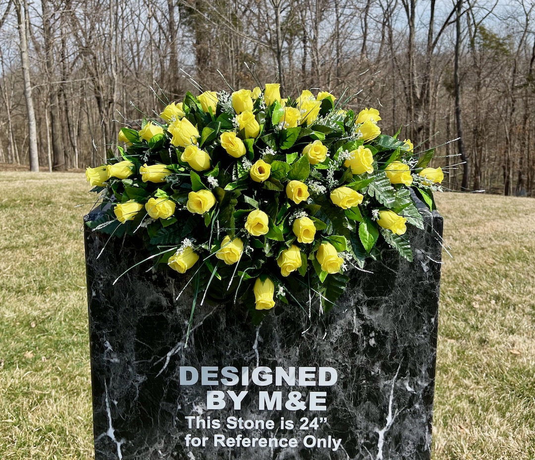 Yellow Rose Buds Cemetery Saddle: Quality Silk Headstone Flowers (22-24 ...