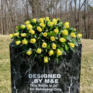 Yellow Rose Buds Cemetery Saddle: Quality Silk Headstone Flowers (22-24 inch)