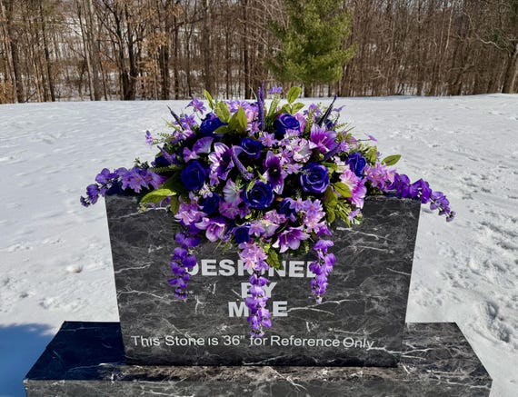 Large Lavender and Purple Quality Silk Flower Cemetery Saddle, Memorial Headstone Arrangement, Grave Flowers