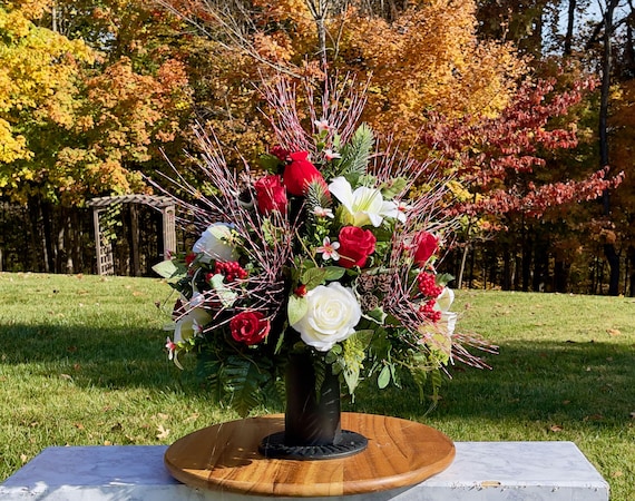 Large Redbird Cardinal Christmas Cemetery Vase, Vase, Memorial Cemetery Vase, Memorial Flowers, Memorial Day Cemetery Vase, Sympathy Flowers