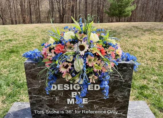 Blue-Salmon-White Cemetery Saddle, Flowers for the Cemetery, Memorial Day Saddle, Sympathy Flowers, Cemetery Flowers, Gravesite Flowers