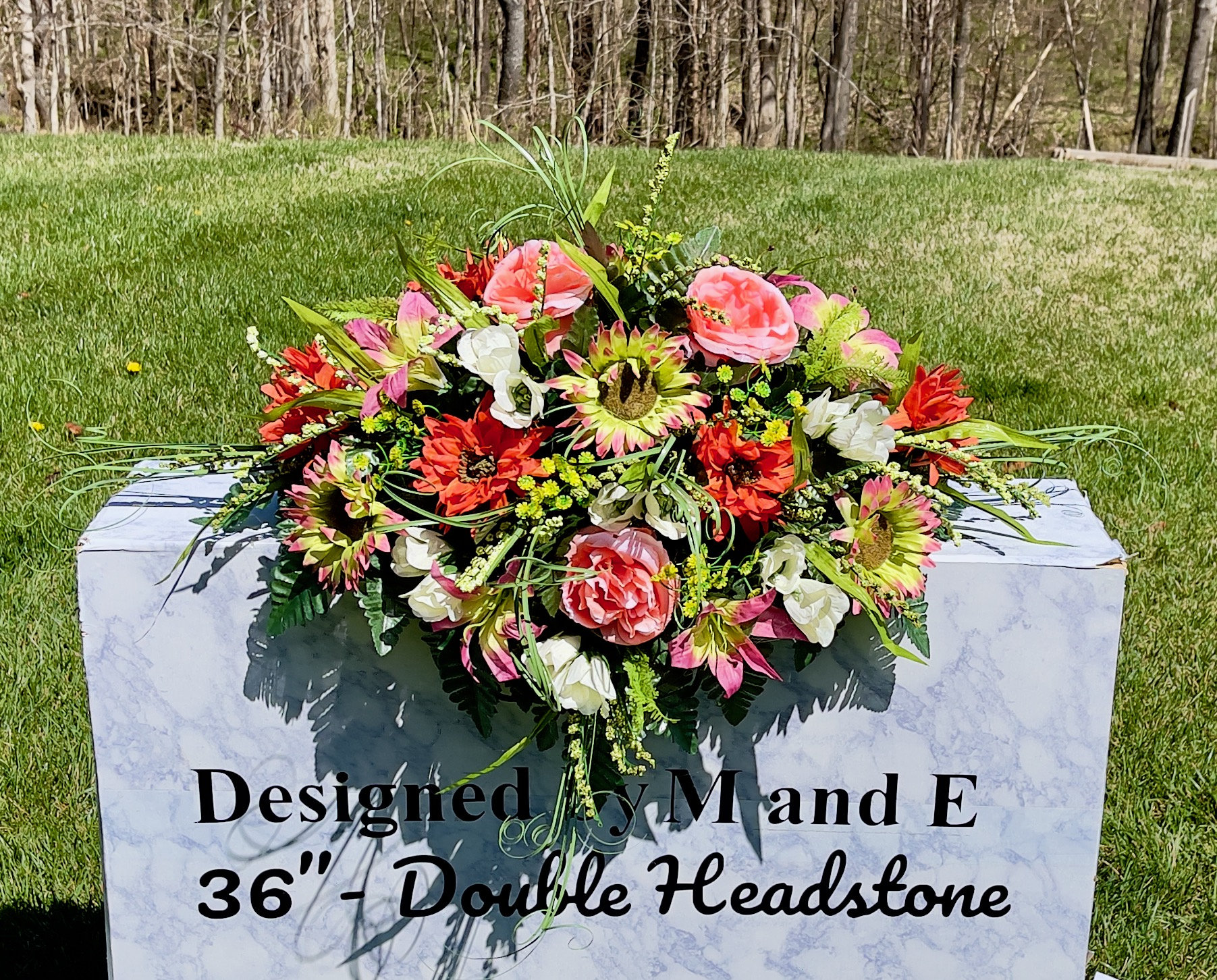 1 Unique, Multicolor Quality Silk Flowers, Cemetery Saddle, Cemetery