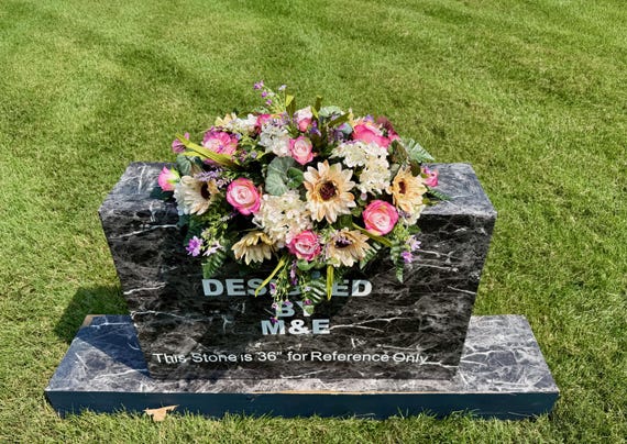 One-of-a-Kind cannot be duplicated Silk Flower Cemetery Arrangement - Memorial Headstone Arrangement - Grave Decoration