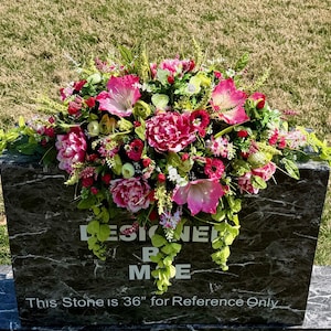 Large Pink Green Cemetery Saddle Arrangement, Memorial Day Flowers Headstone Saddle