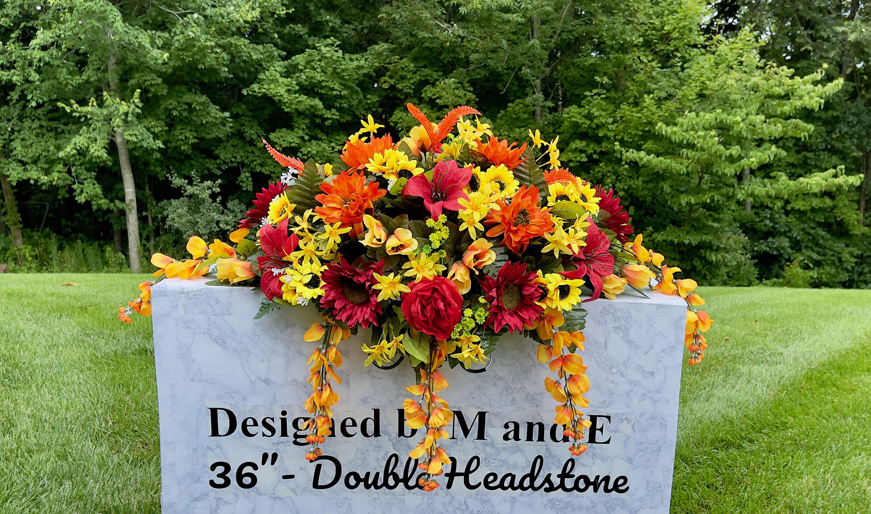 1 OrangeRed Quality Silk Flowers, Cemetery Saddle, Cemetery Flowers