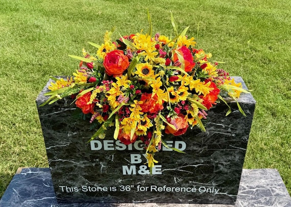 Yellow & Orange Cemetery Saddle: Memorial Headstone Flowers